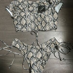 Zaful Snake Print Bikini Set - Black and Tan